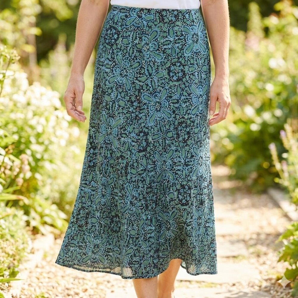 Vintage  Y2K East 5th Teal & Blue Floral Midi Skirt Size 10 Cottagecore